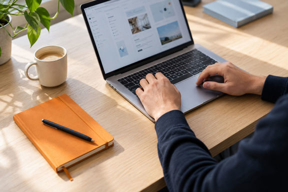 Sunlit Digital Workday At An Oak Desk